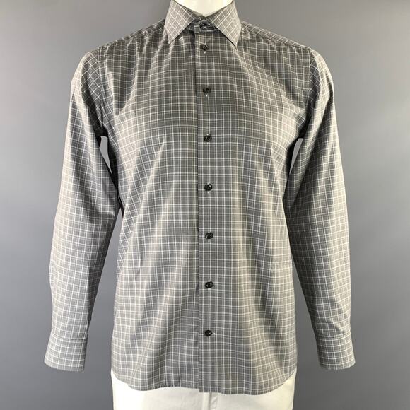 Eton Other - ETON Size 40 Grey White Plaid Cotton Button Up Long Sleeve Shirt